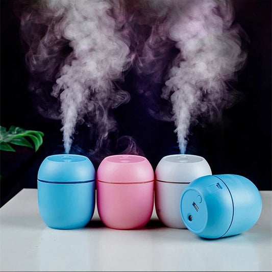 Air Humidifier - 220ml Mini Diffuser for Air Freshener with free 5ml Frigrance/ Aromatherapy - USB Desktop Fogger - Mist Maker Sprayer with Led Colorful Light - Silent Portable Humidifier for Room / Car / Offices
