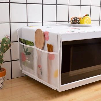 Microwave Dust Cover with Double Pockets - Waterproof Storage Bag for Microwave and Fridge, Machine Washable