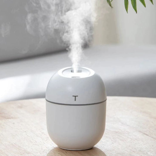Air Humidifier - 220ml Mini Diffuser for Air Freshener with free 5ml Frigrance/ Aromatherapy - USB Desktop Fogger - Mist Maker Sprayer with Led Colorful Light - Silent Portable Humidifier for Room / Car / Offices