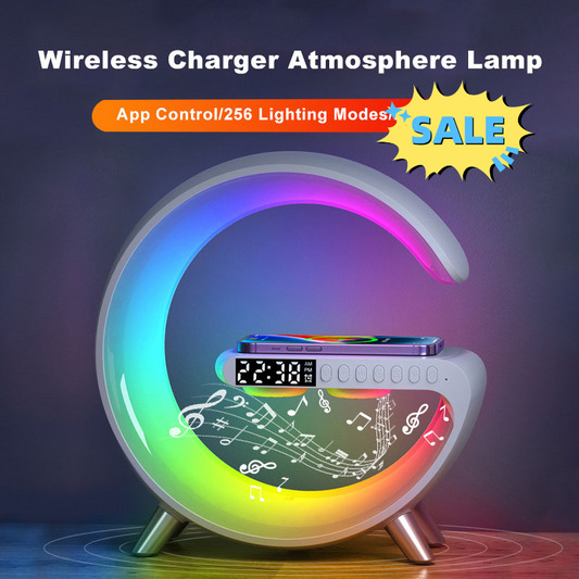 Wireless Charger Atmosphere Lamp, 2024 New Intelligent LED Table Lamp, Bluetooth Speaker, Dimmable Night Light Touch Lamp Alarm Clock with Music Sync, App Control for Bedroom Home Decor Gift 