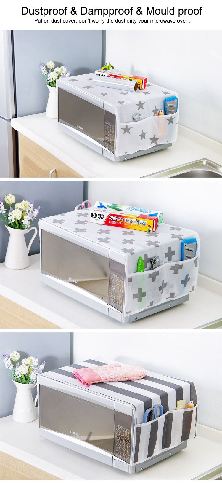 Microwave Dust Cover with Double Pockets - Waterproof Storage Bag for Microwave and Fridge, Machine Washable